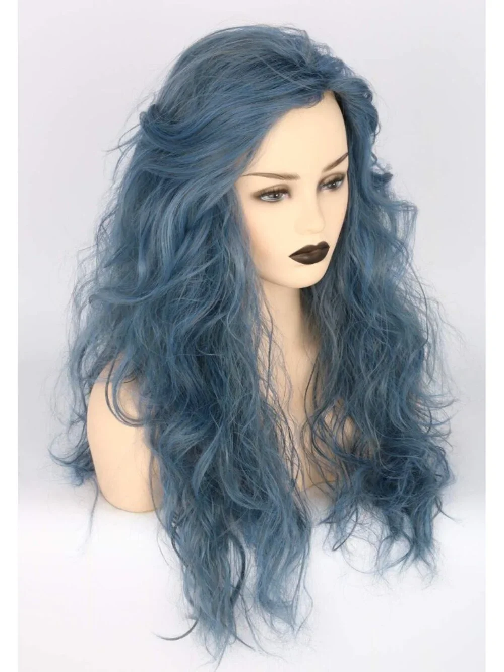 Women's Blue Grey Short Cosplay Halloween Costume Wig With Necklace Earrings